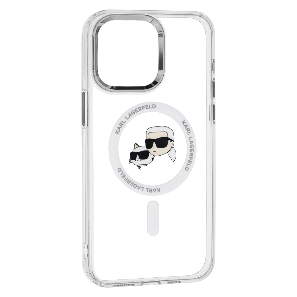 Etui MagSafe dla Apple iPhone 15 Pro, Karl Lagerfeld, IML Metal Karl & Choupette's Heads, Białe.