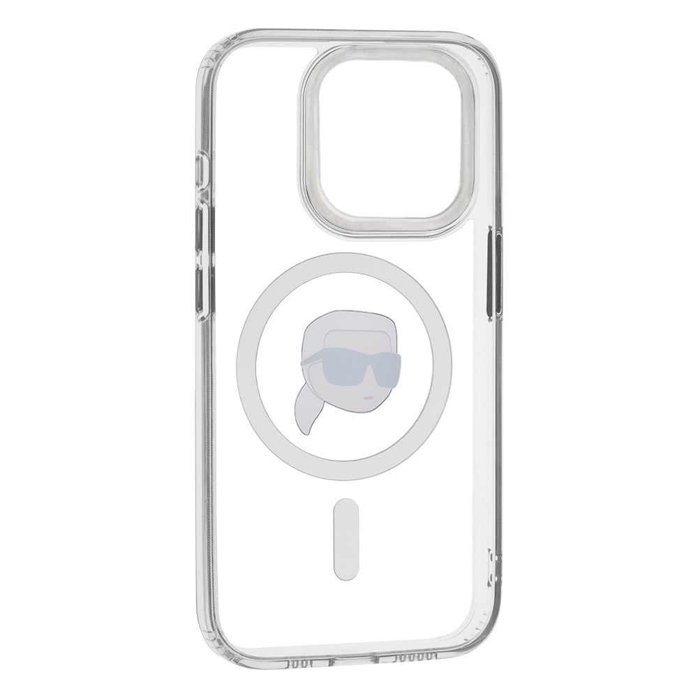 MagSafe Case for Apple iPhone 15 Pro, Karl Lagerfeld, IML Metal Karl's Head, White
