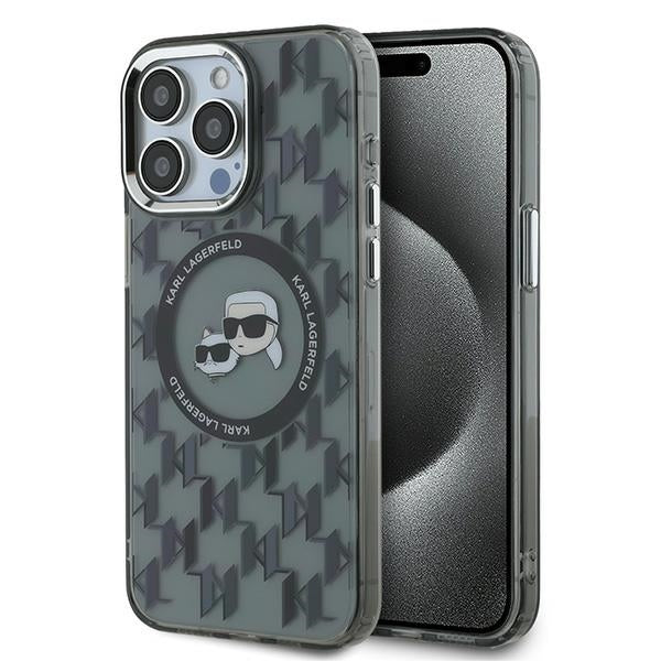 Etui MagSafe dla Apple iPhone 15 Pro, Karl Lagerfeld, IML Monogram Karl & Choupette's Heads, Czarne