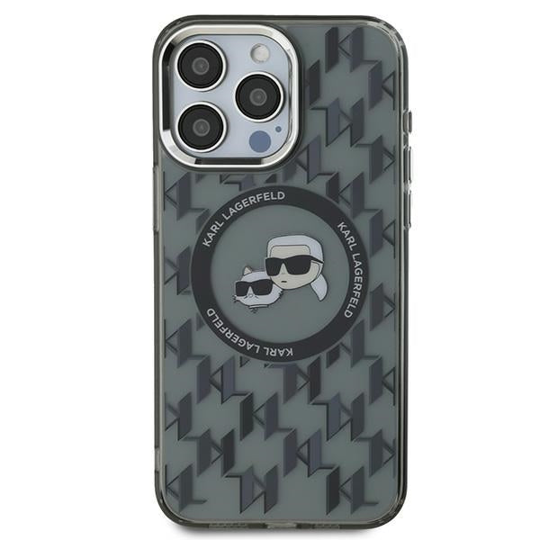 Etui MagSafe dla Apple iPhone 15 Pro, Karl Lagerfeld, IML Monogram Karl & Choupette's Heads, Czarne