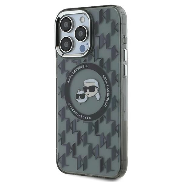 Etui MagSafe dla Apple iPhone 15 Pro, Karl Lagerfeld, IML Monogram Karl & Choupette's Heads, Czarne