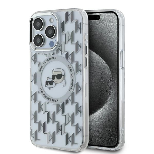 Etui MagSafe dla Apple iPhone 15 Pro, Karl Lagerfeld, IML Monogram Karl & Choupette's Heads, Przezroczyste