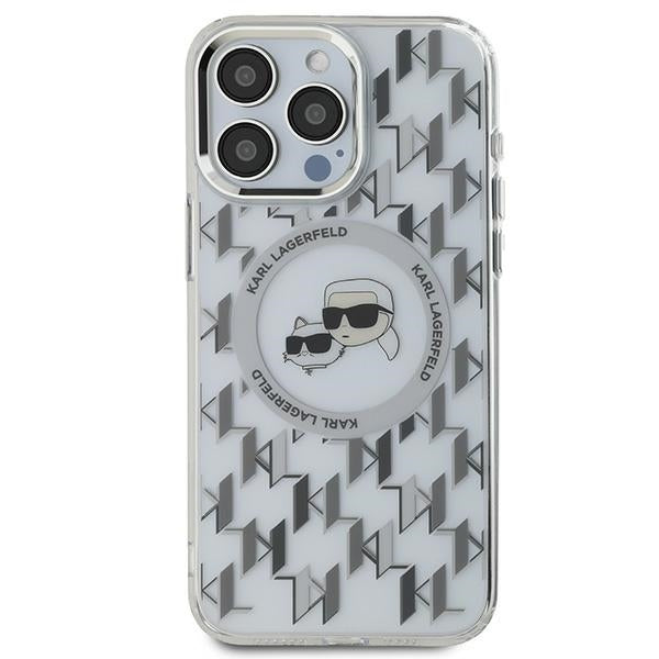 Etui MagSafe dla Apple iPhone 15 Pro, Karl Lagerfeld, IML Monogram Karl & Choupette's Heads, Przezroczyste