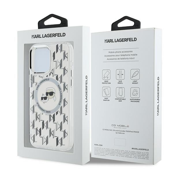 Etui MagSafe dla Apple iPhone 15 Pro, Karl Lagerfeld, IML Monogram Karl & Choupette's Heads, Przezroczyste