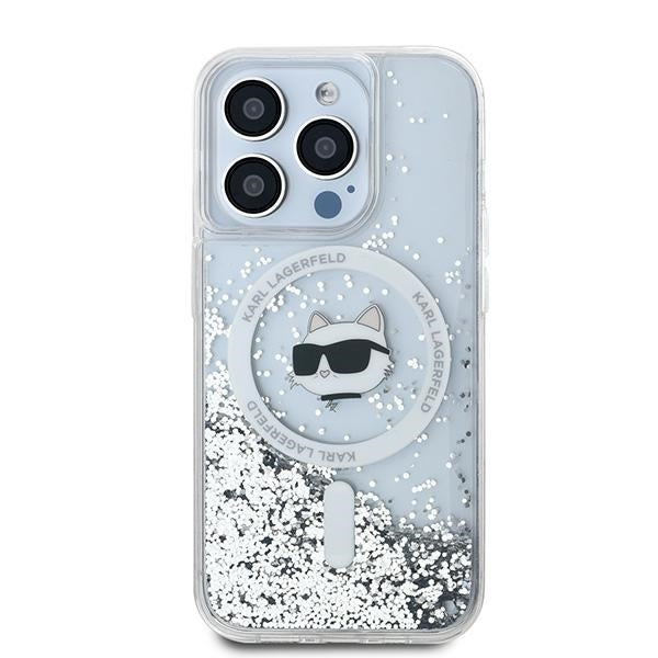Etui MagSafe dla Apple iPhone 15 Pro, Karl Lagerfeld, Liquid Glitter Choupette Head, Przezroczyste