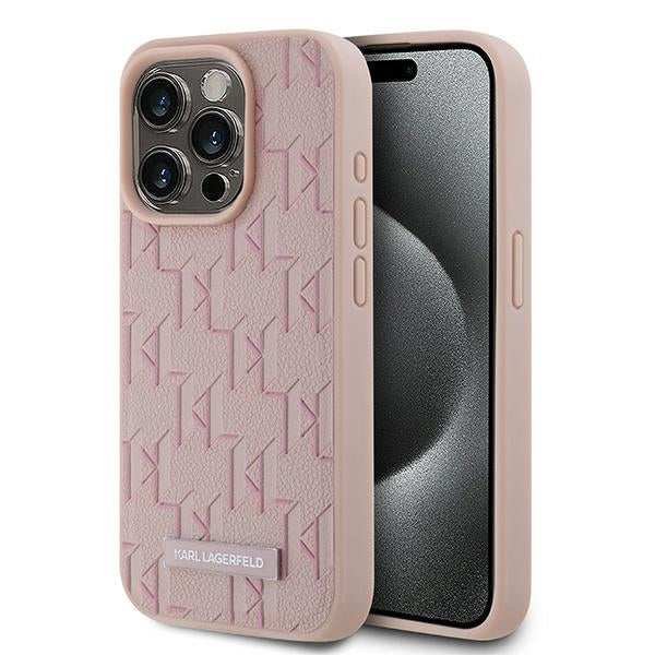 Etui MagSafe dla Apple iPhone 15 Pro, Karl Lagerfeld, Monogram Metal Logo, Różowy