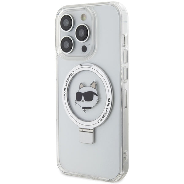 MagSafe Case for Apple iPhone 15 Pro, Karl Lagerfeld, Ring Stand Choupette's Head, White