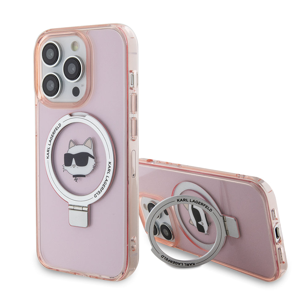 Etui MagSafe dla Apple iPhone 15 Pro, Karl Lagerfeld, Ring Stand Choupette's Head, Różowy