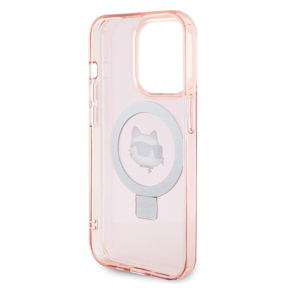 Etui MagSafe dla Apple iPhone 15 Pro, Karl Lagerfeld, Ring Stand Choupette's Head, Różowy