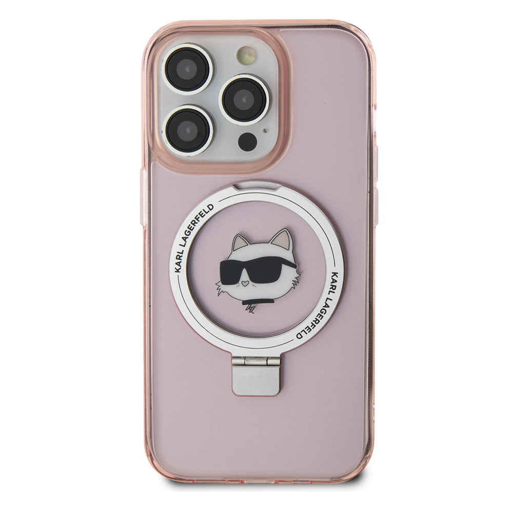 Etui MagSafe dla Apple iPhone 15 Pro, Karl Lagerfeld, Ring Stand Choupette's Head, Różowy