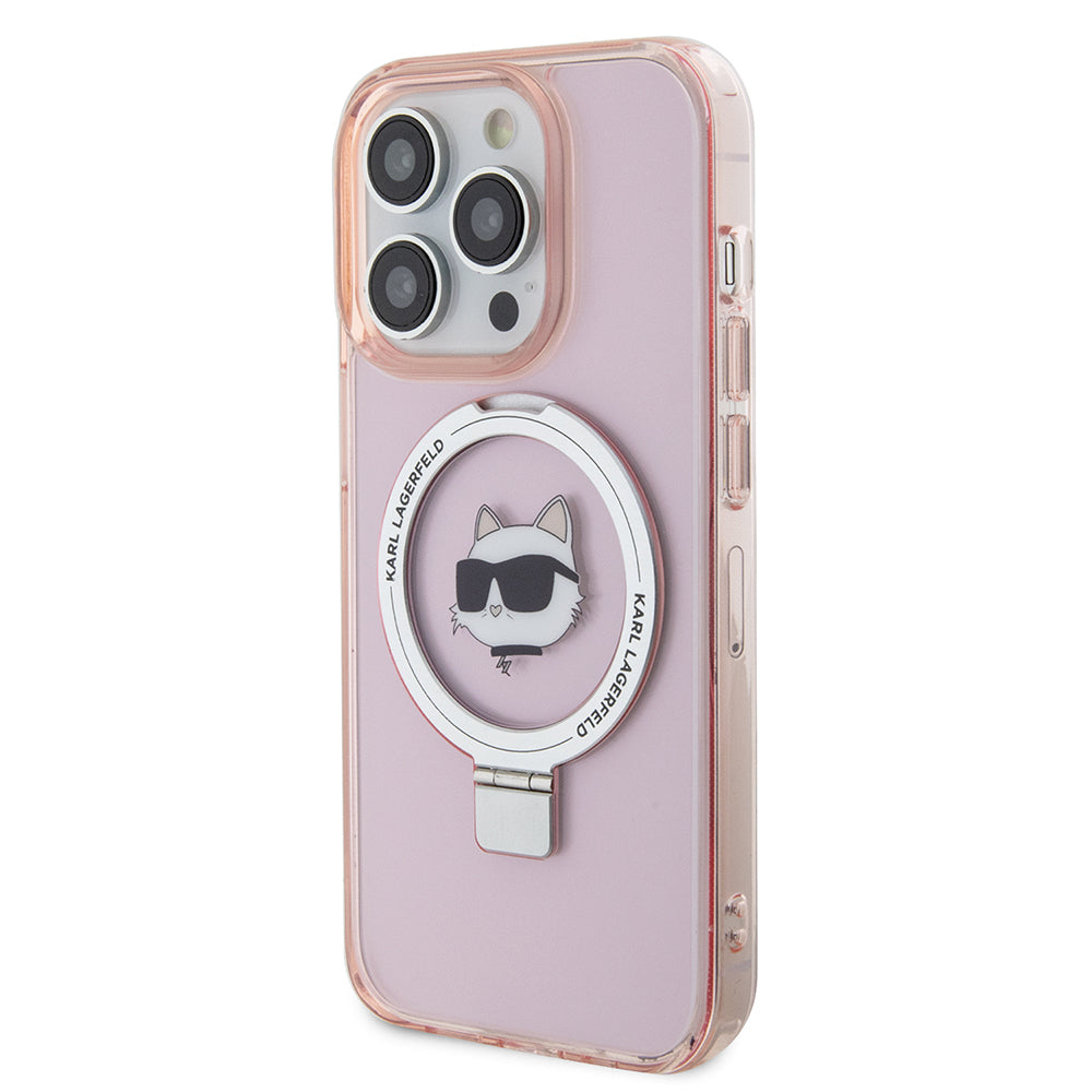 Etui MagSafe dla Apple iPhone 15 Pro, Karl Lagerfeld, Ring Stand Choupette's Head, Różowy