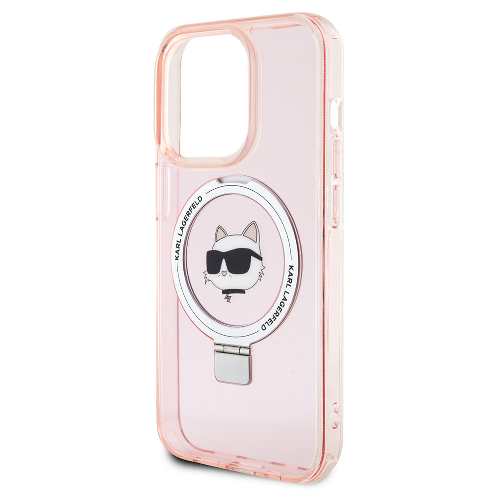 Etui MagSafe dla Apple iPhone 15 Pro, Karl Lagerfeld, Ring Stand Choupette's Head, Różowy