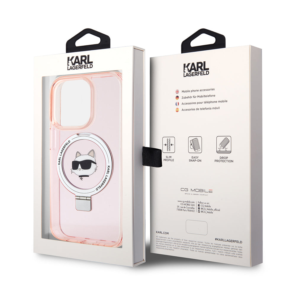 Etui MagSafe dla Apple iPhone 15 Pro, Karl Lagerfeld, Ring Stand Choupette's Head, Różowy