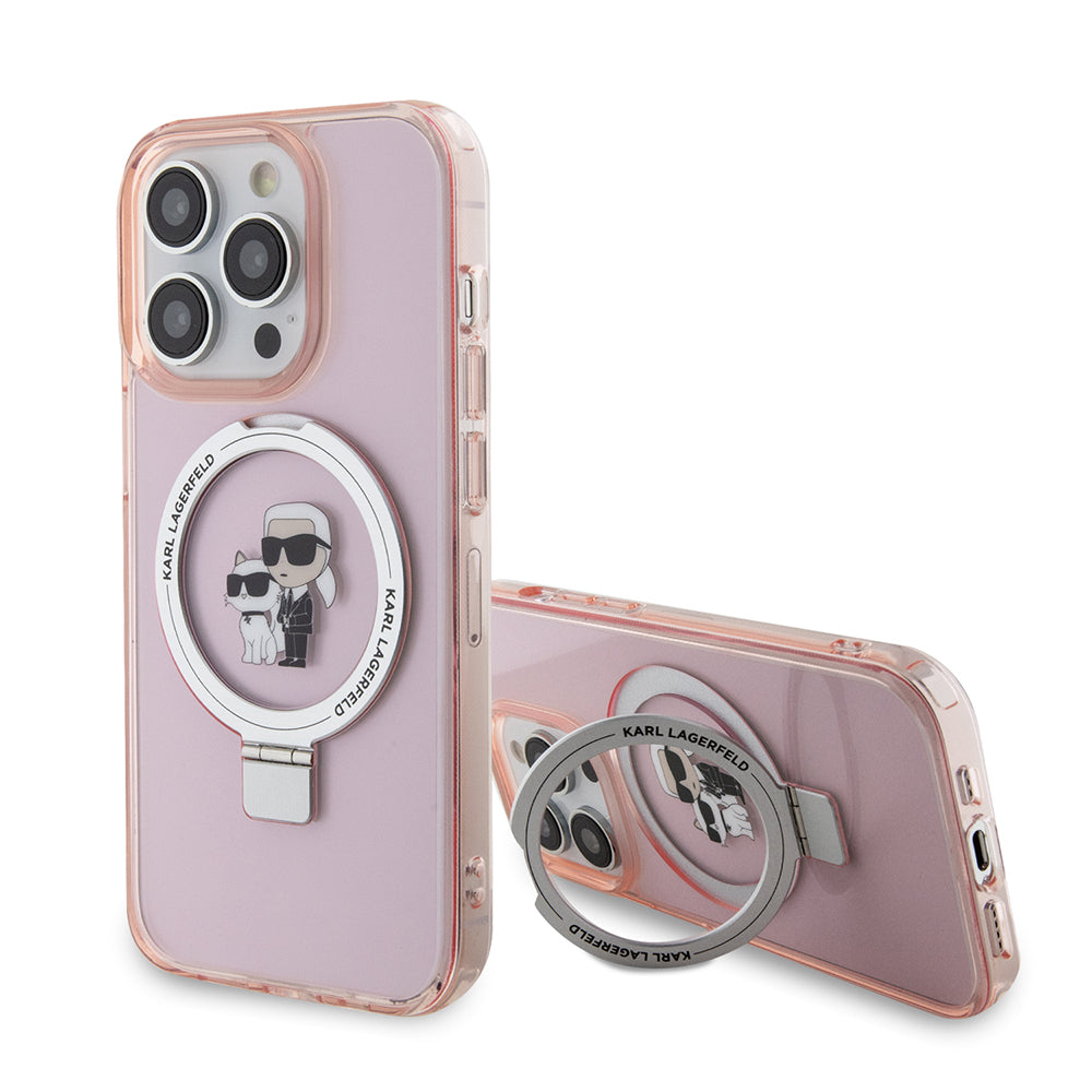 Etui MagSafe dla Apple iPhone 15 Pro, Karl Lagerfeld, Ring Stand Karl & Choupette, Różowy