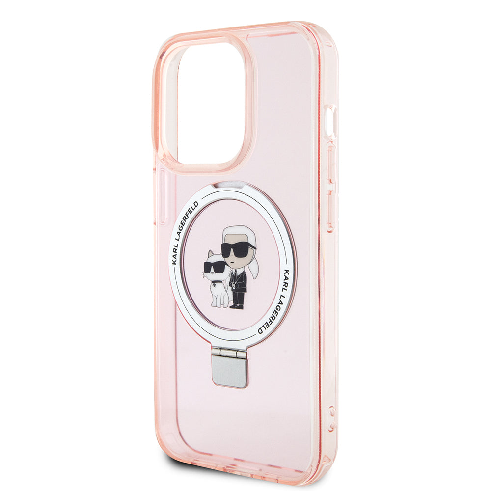 Etui MagSafe dla Apple iPhone 15 Pro, Karl Lagerfeld, Ring Stand Karl & Choupette, Różowy