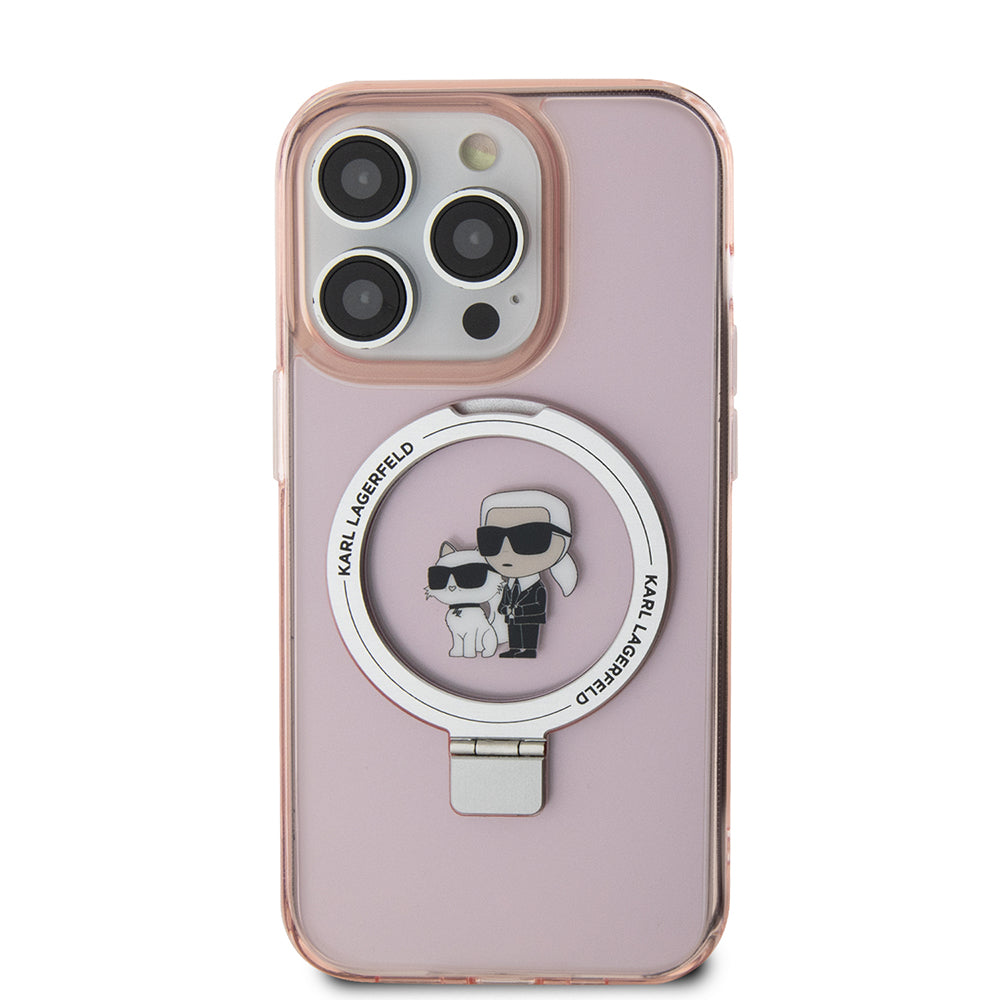 Etui MagSafe dla Apple iPhone 15 Pro, Karl Lagerfeld, Ring Stand Karl & Choupette, Różowy