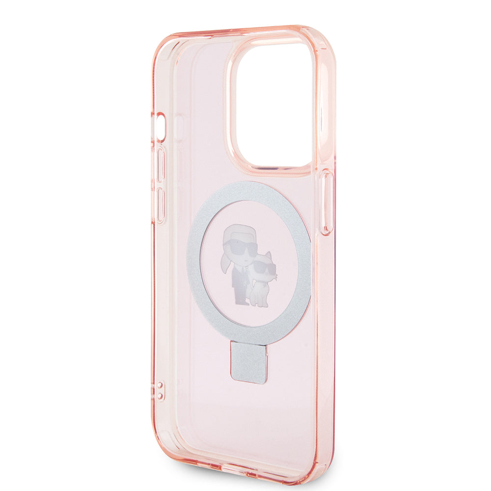 Etui MagSafe dla Apple iPhone 15 Pro, Karl Lagerfeld, Ring Stand Karl & Choupette, Różowy