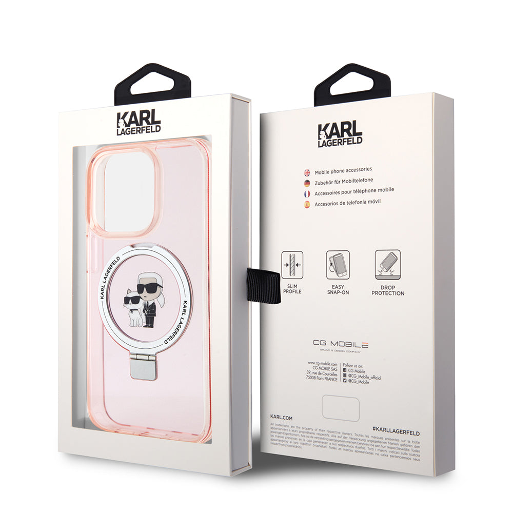 Etui MagSafe dla Apple iPhone 15 Pro, Karl Lagerfeld, Ring Stand Karl & Choupette, Różowy