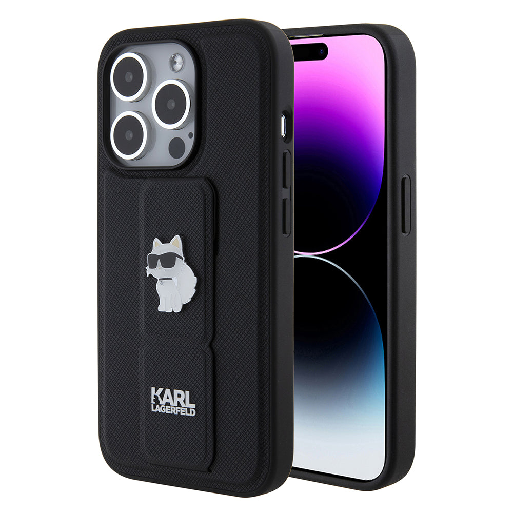 Etui MagSafe dla Apple iPhone 15 Pro, Karl Lagerfeld, Saffiano Gripstand Choupette, Czarne