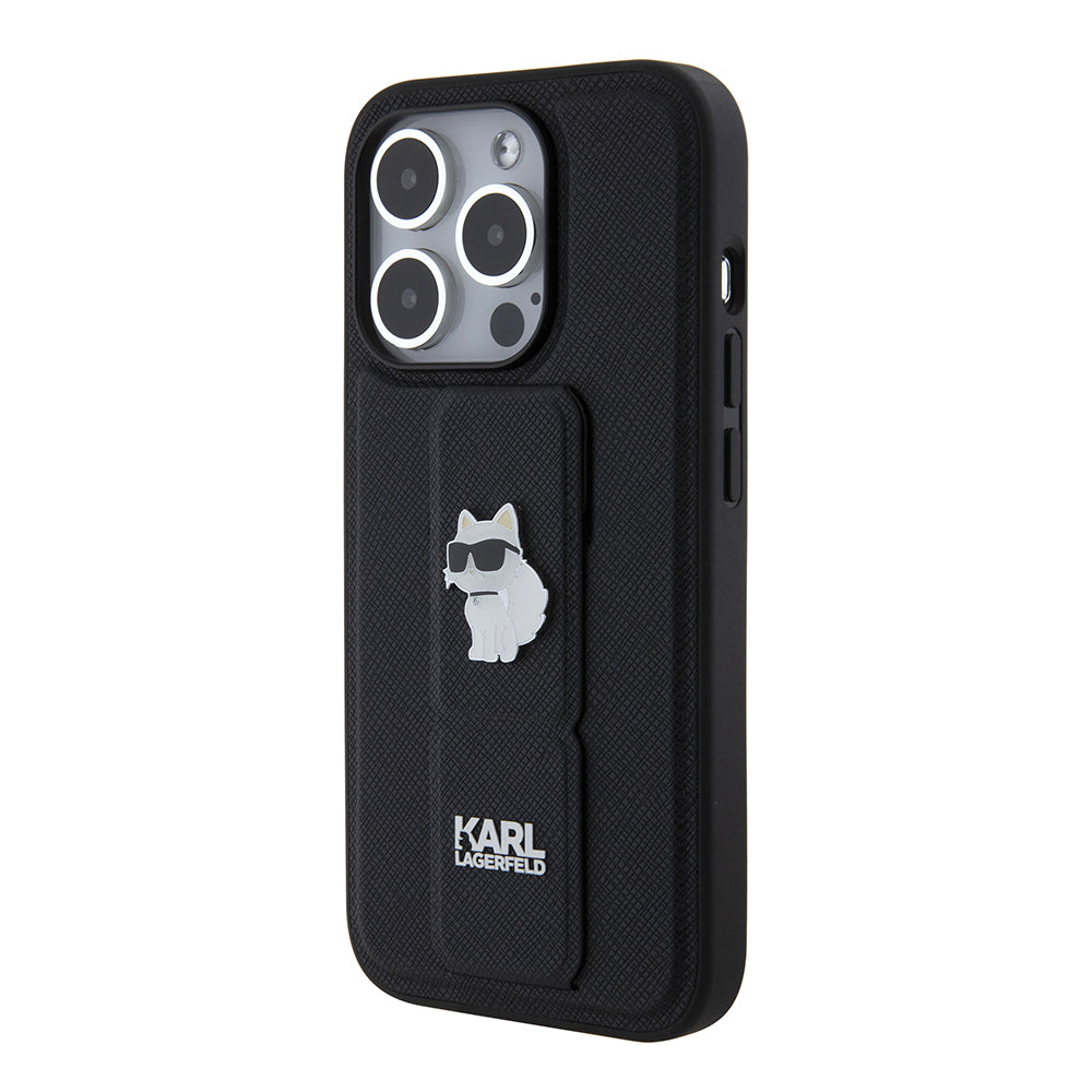 Etui MagSafe dla Apple iPhone 15 Pro, Karl Lagerfeld, Saffiano Gripstand Choupette, Czarne