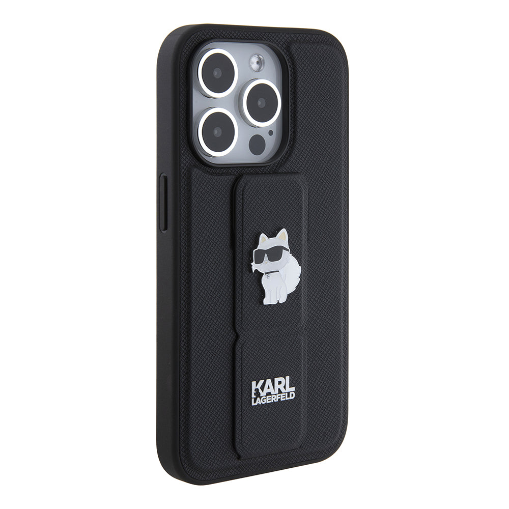 Etui MagSafe dla Apple iPhone 15 Pro, Karl Lagerfeld, Saffiano Gripstand Choupette, Czarne