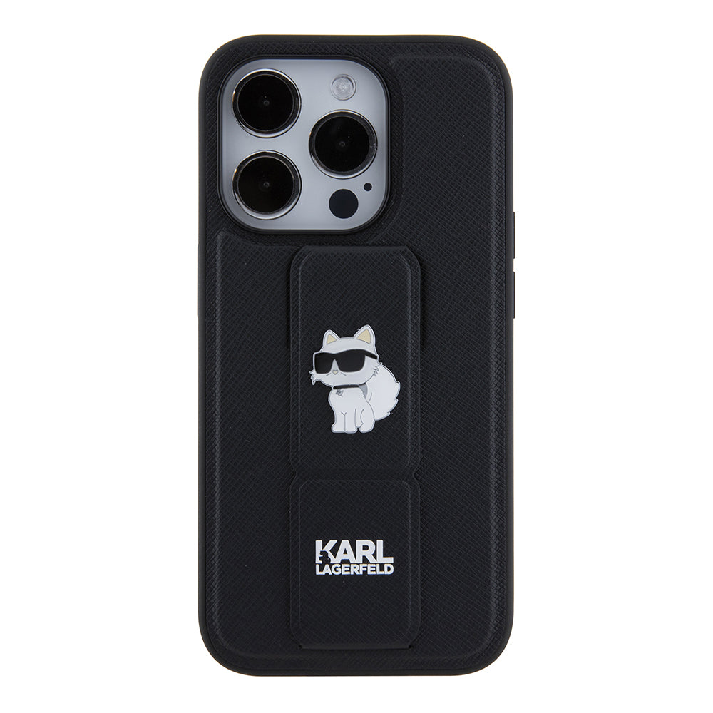 Etui MagSafe dla Apple iPhone 15 Pro, Karl Lagerfeld, Saffiano Gripstand Choupette, Czarne