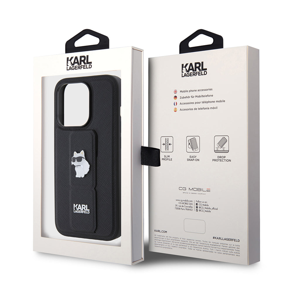 Etui MagSafe dla Apple iPhone 15 Pro, Karl Lagerfeld, Saffiano Gripstand Choupette, Czarne