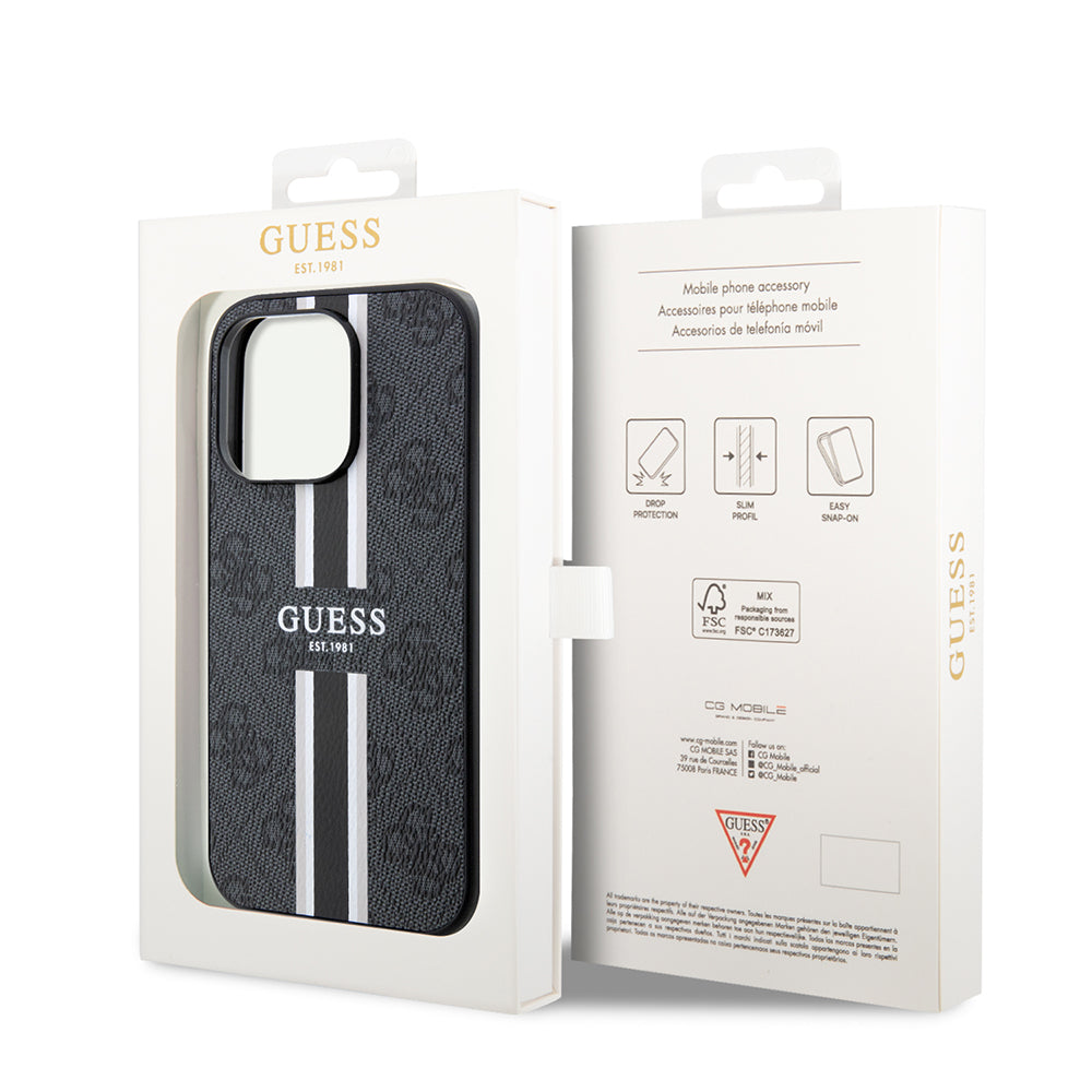 Etui MagSafe dla Apple iPhone 15 Pro Max, Guess, 4G Printed Stripes, Czarne
