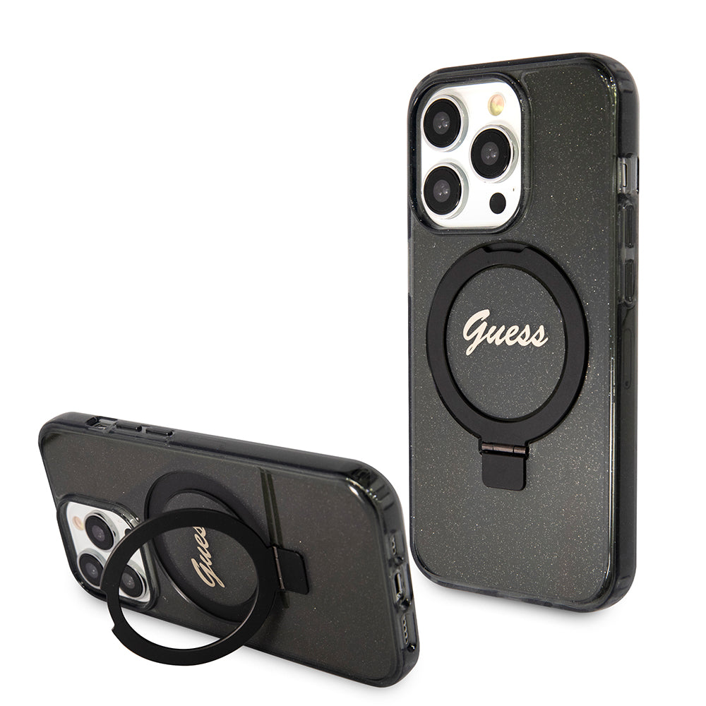 Etui MagSafe dla Apple iPhone 15 Pro Max, Guess, IML Ring Stand Glitter, Czarne