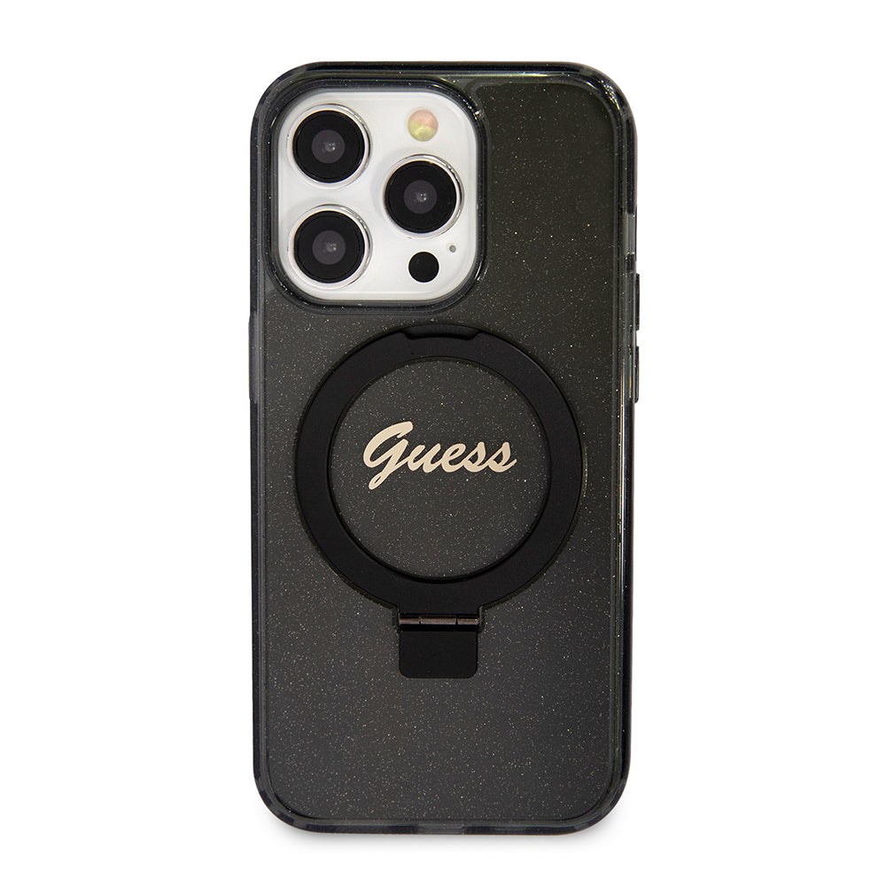 Etui MagSafe dla Apple iPhone 15 Pro Max, Guess, IML Ring Stand Glitter, Czarne