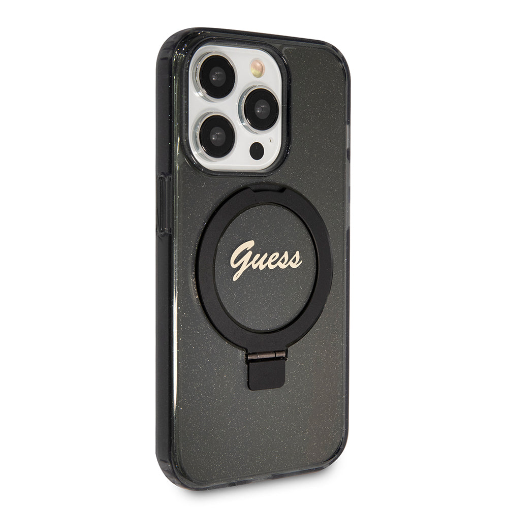 Etui MagSafe dla Apple iPhone 15 Pro Max, Guess, IML Ring Stand Glitter, Czarne