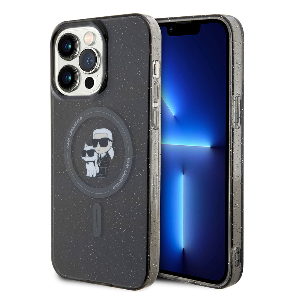 MagSafe Case for Apple iPhone 15 Pro Max, Karl Lagerfeld, Glitter Karl & Choupette, Black