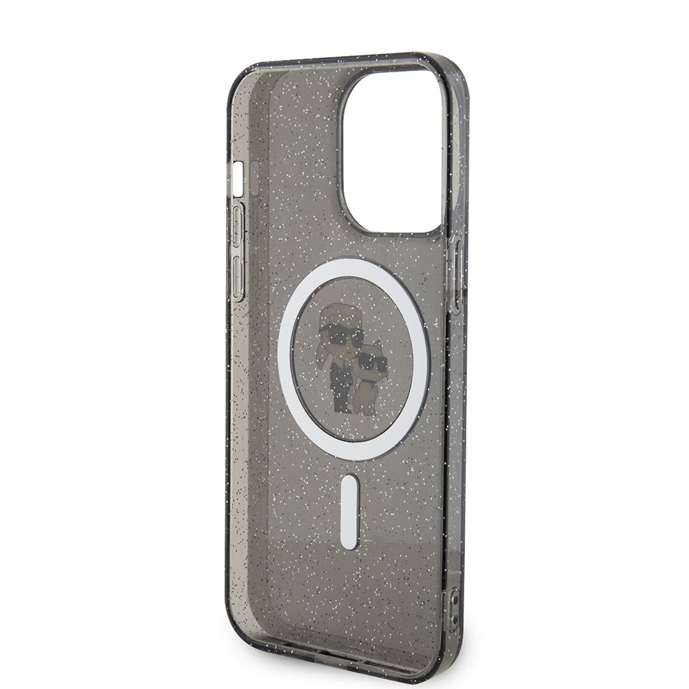 MagSafe Case for Apple iPhone 15 Pro Max, Karl Lagerfeld, Glitter Karl & Choupette, Black