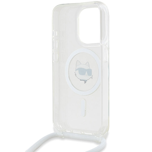 Etui MagSafe dla Apple iPhone 15 Pro Max, Karl Lagerfeld, IML Crossbody Choupette's Head with Strap, Przezroczyste