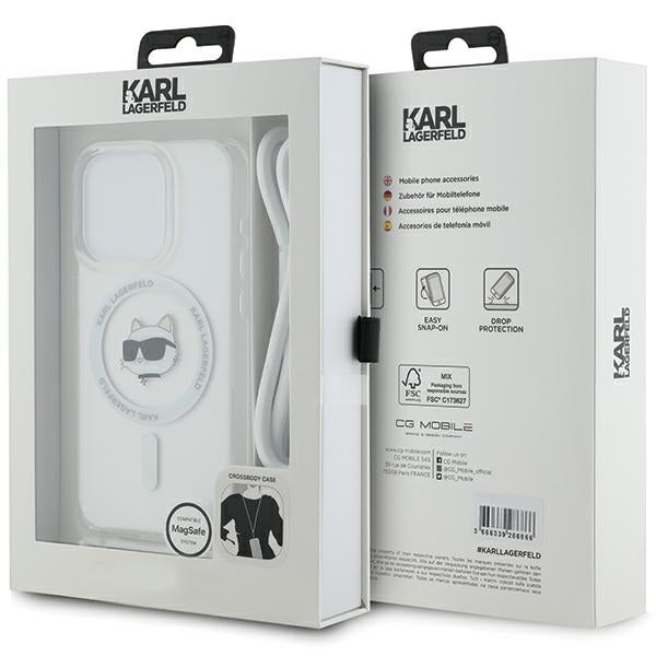 Etui MagSafe dla Apple iPhone 15 Pro Max, Karl Lagerfeld, IML Crossbody Choupette's Head with Strap, Przezroczyste