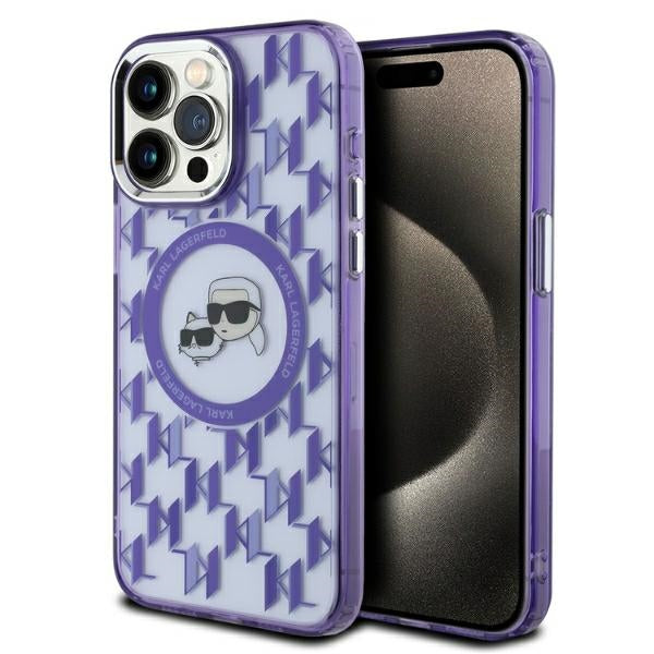 Etui MagSafe dla Apple iPhone 15 Pro Max, Karl Lagerfeld, IML Monogram Karl & Choupette's Heads, Fioletowy