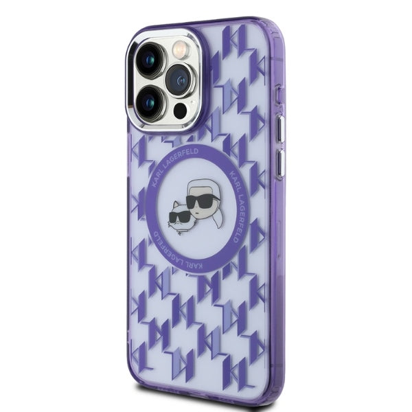 Etui MagSafe dla Apple iPhone 15 Pro Max, Karl Lagerfeld, IML Monogram Karl & Choupette's Heads, Fioletowy