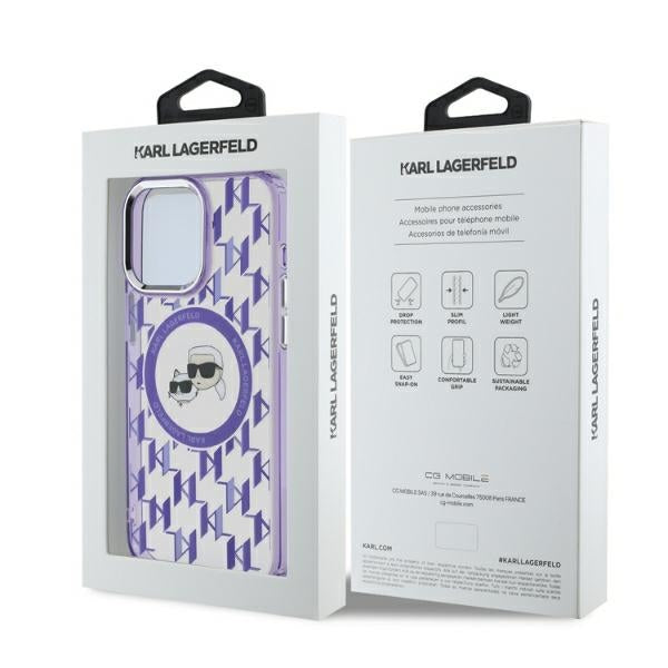 Etui MagSafe dla Apple iPhone 15 Pro Max, Karl Lagerfeld, IML Monogram Karl & Choupette's Heads, Fioletowy