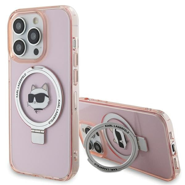 Etui MagSafe dla Apple iPhone 15 Pro Max, Karl Lagerfeld, Ring Stand Choupette's Head, Różowy