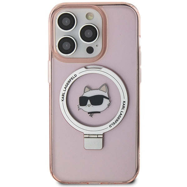 Etui MagSafe dla Apple iPhone 15 Pro Max, Karl Lagerfeld, Ring Stand Choupette's Head, Różowy