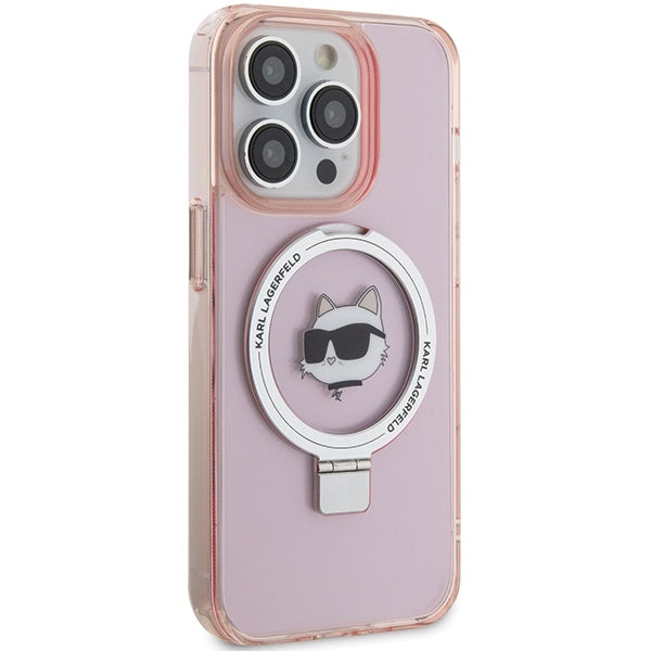 Etui MagSafe dla Apple iPhone 15 Pro Max, Karl Lagerfeld, Ring Stand Choupette's Head, Różowy