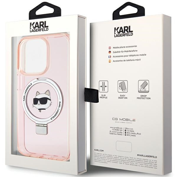 Etui MagSafe dla Apple iPhone 15 Pro Max, Karl Lagerfeld, Ring Stand Choupette's Head, Różowy