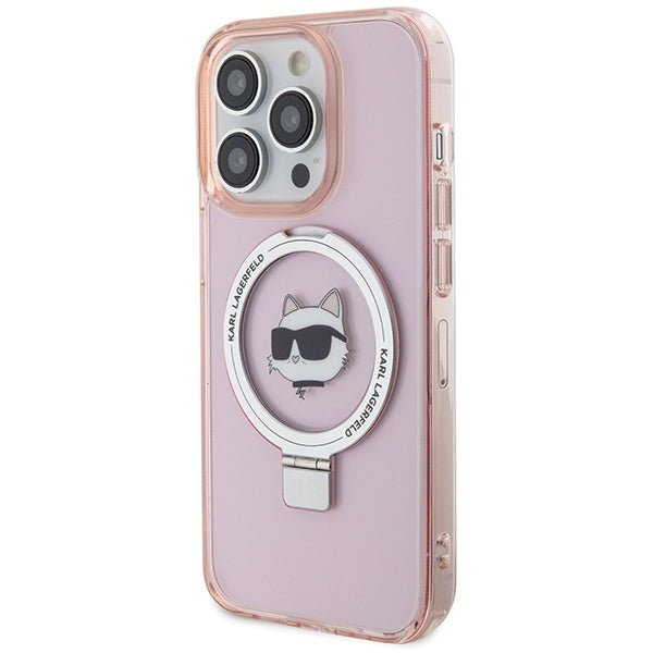 Etui MagSafe dla Apple iPhone 15 Pro Max, Karl Lagerfeld, Ring Stand Choupette's Head, Różowy