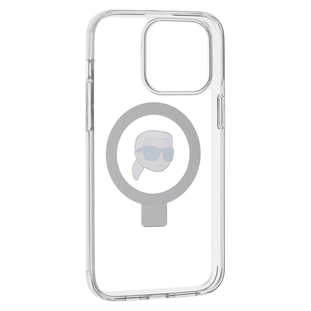 Etui MagSafe dla Apple iPhone 15 Pro Max, Karl Lagerfeld, Ring Stand Karl's Head, Białe