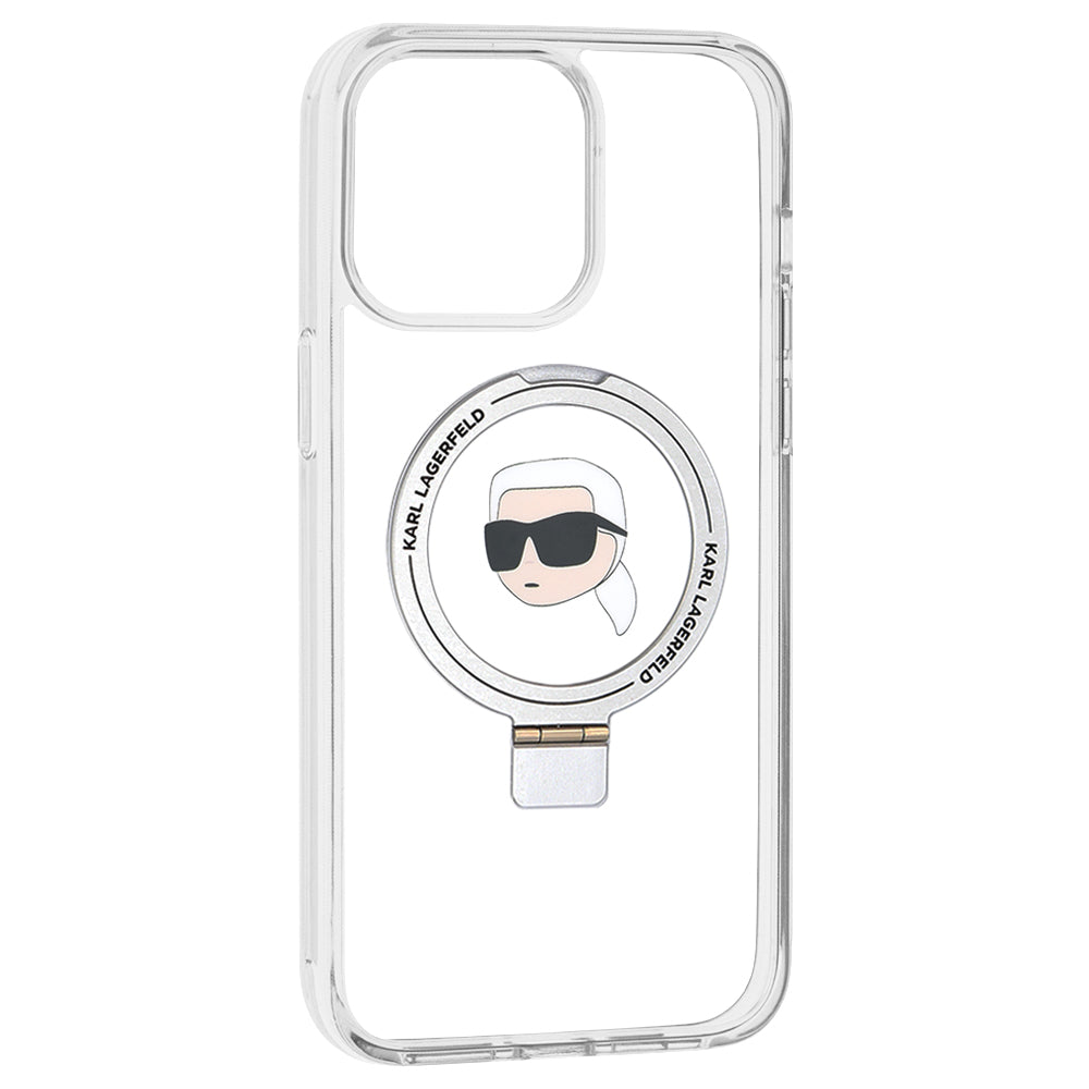 Etui MagSafe dla Apple iPhone 15 Pro Max, Karl Lagerfeld, Ring Stand Karl's Head, Białe