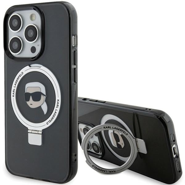 Etui MagSafe dla Apple iPhone 15 Pro Max, Karl Lagerfeld, Ring Stand Karl's Head, Czarne