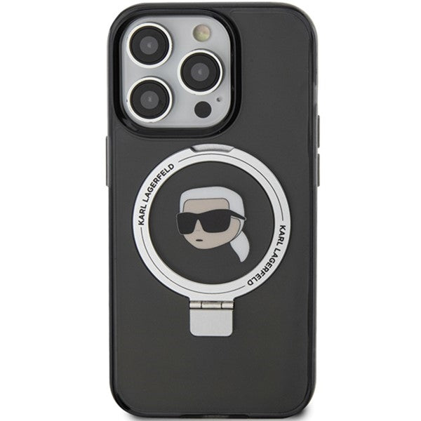 Etui MagSafe dla Apple iPhone 15 Pro Max, Karl Lagerfeld, Ring Stand Karl's Head, Czarne