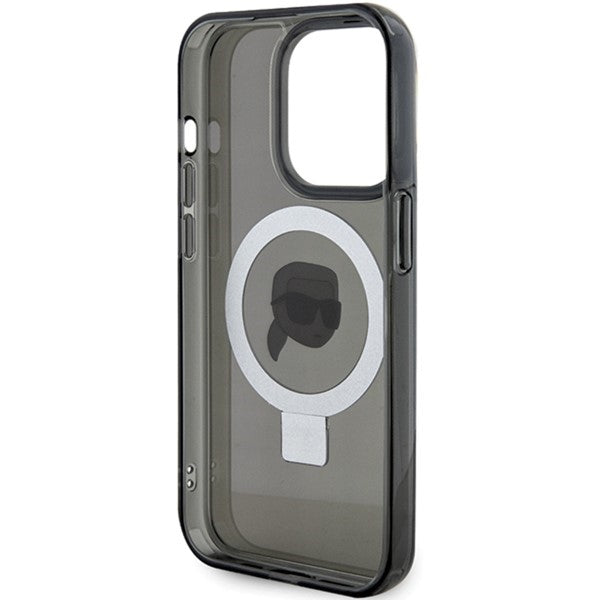 Etui MagSafe dla Apple iPhone 15 Pro Max, Karl Lagerfeld, Ring Stand Karl's Head, Czarne