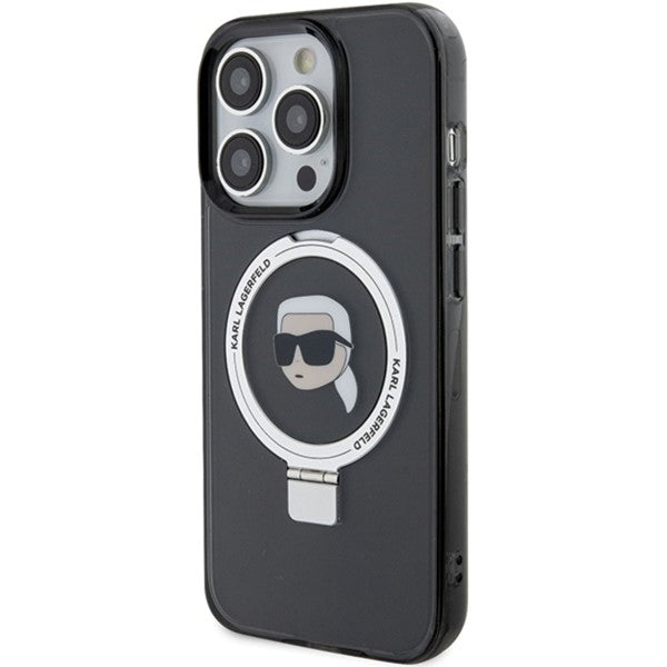 Etui MagSafe dla Apple iPhone 15 Pro Max, Karl Lagerfeld, Ring Stand Karl's Head, Czarne