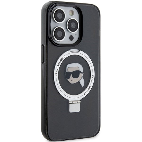 Etui MagSafe dla Apple iPhone 15 Pro Max, Karl Lagerfeld, Ring Stand Karl's Head, Czarne